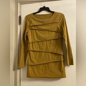 neon buddha Long Sleeve Tiered Tunic Womens Sz L Pullover Gold Dijon Soft Casual